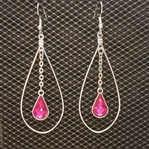 3/$20 | Fuchsia and silver teardrop earrings